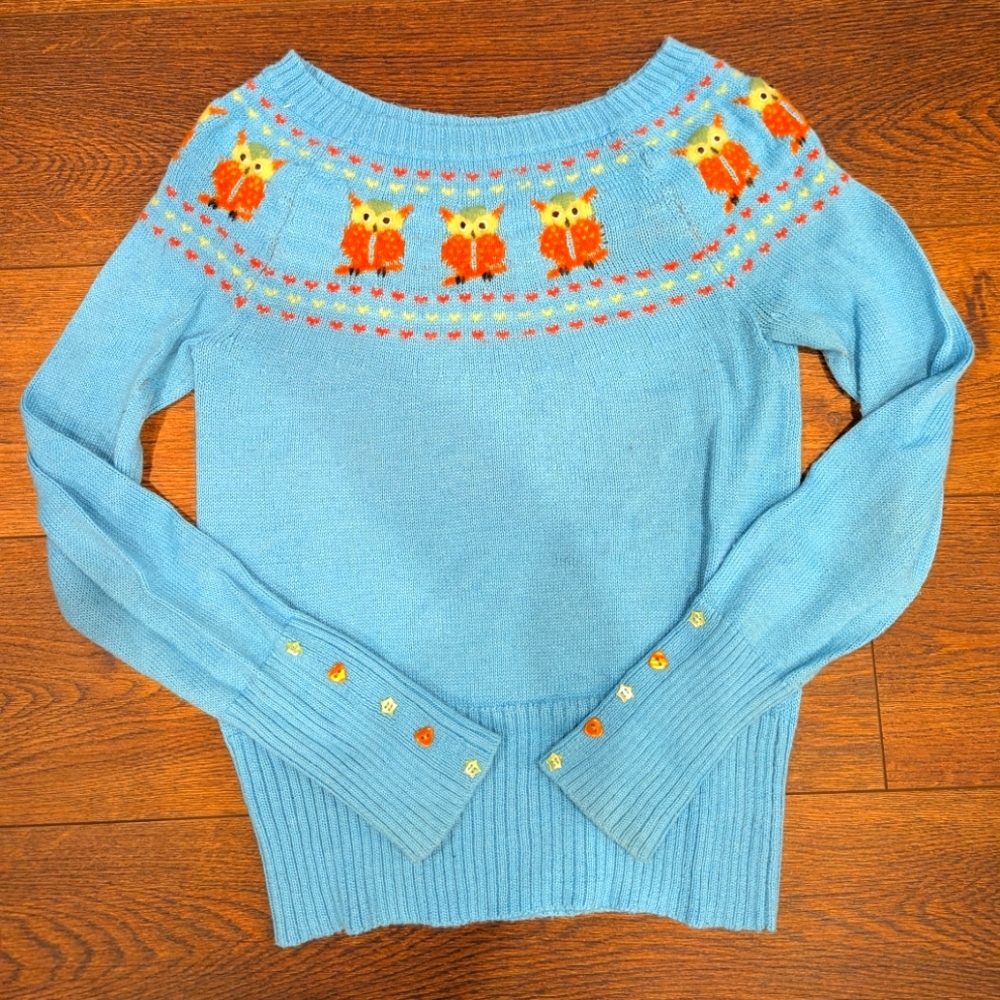 Lux | Vintage Y2K Blue Owl Patterned "Ugly" Sweater Sz M